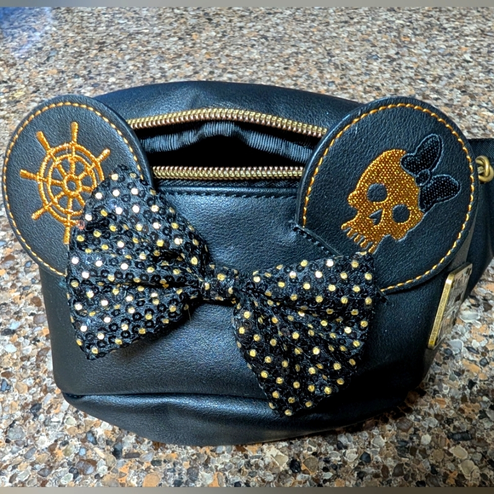 Loungefly Black and Gold Mickey Ear Skull Crossbody Bag